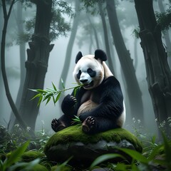 Fototapeta premium giant panda eating bamboo