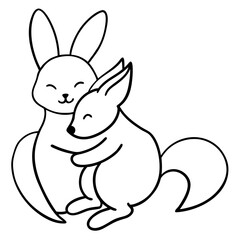 Obraz premium Bunny And Fox Hugging On White Background