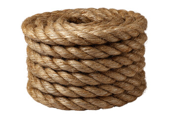 Thick natural fiber rope coiled neatly isolated on transparent background