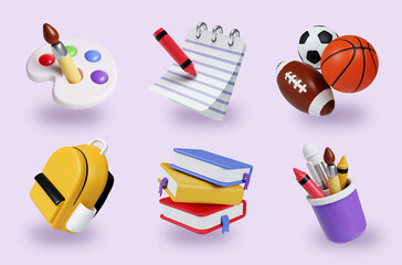 Education tools and supplies 3D render illustration