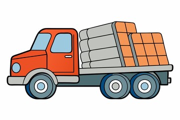Dump truck transports concrete slabs.Delivery, cargo transportation