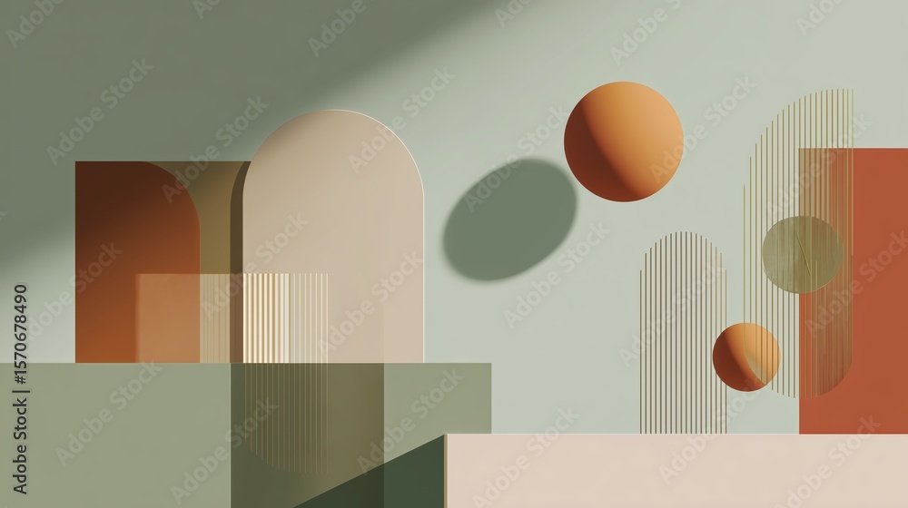 Aufkleber modern abstract composition featuring geometric shapes and soft colors in a minimalistic style