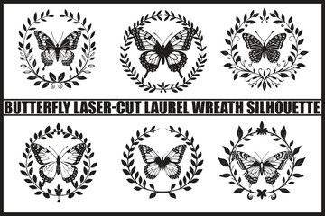 Fototapeta premium Butterfly Laurel Wreath Set