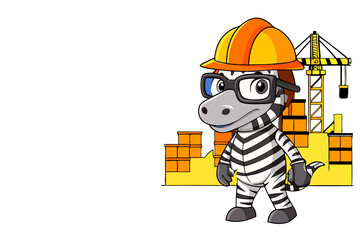 Construction.Smiling cool zebra worker in a protective helmet