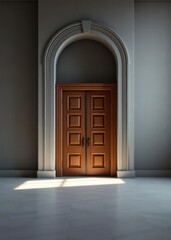 Close up of closed wooden door in the empty room with copy space Empty room interior design architecture blank design room striking structures clean lines geometric shapes dramatic angles pla
