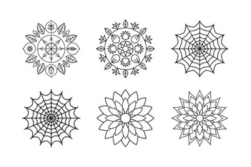 line art of flowers mandala set bundle on the white background
