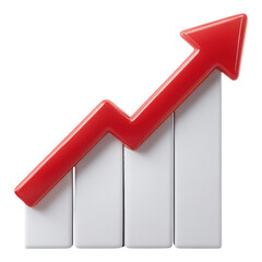 Successful tax income reform shows positive growth on white bar chart with red arrow pointing up for business success