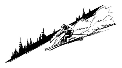 downhill skier on mountain slope winter sport sketch vector © Mago