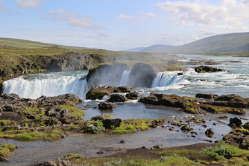 Above Godafoss waterfall, the waterfall of the gods, Iceland