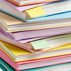 Colorful Stacked Notebooks with Sticky Notes for Study and Organization