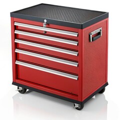 Red tool cabinet with drawers isolated on white background