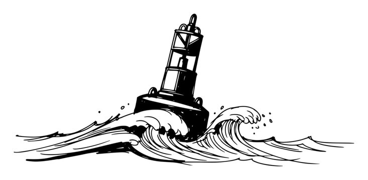 nautical sea buoy on a wave sketch vector illustration