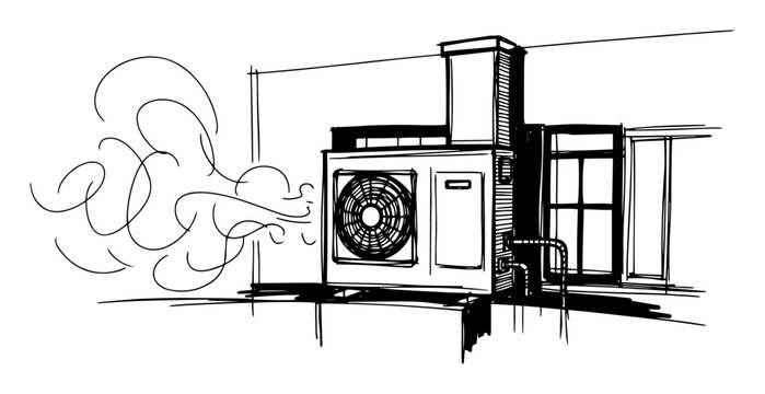 hvac air conditioner unit on rooftop sketch vector