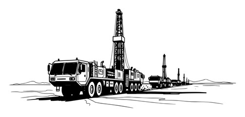 Obraz premium mobile oil and gas drilling rig truck sketch vector