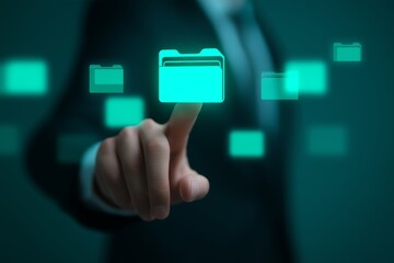 Virtual Folder Interface and Holographic Touchscreen with Futuristic Data Management and Digital Workspace, Advanced Technology and Innovative File Organization with Digital Information Mastery