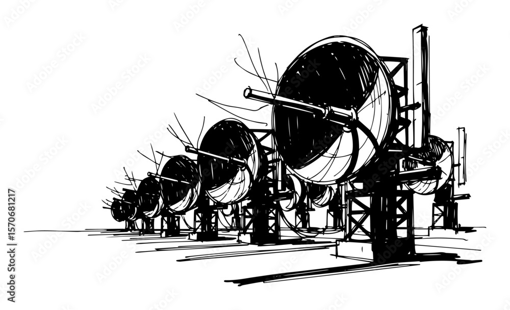 Wall mural radio telescope satellite dish array sketch vector