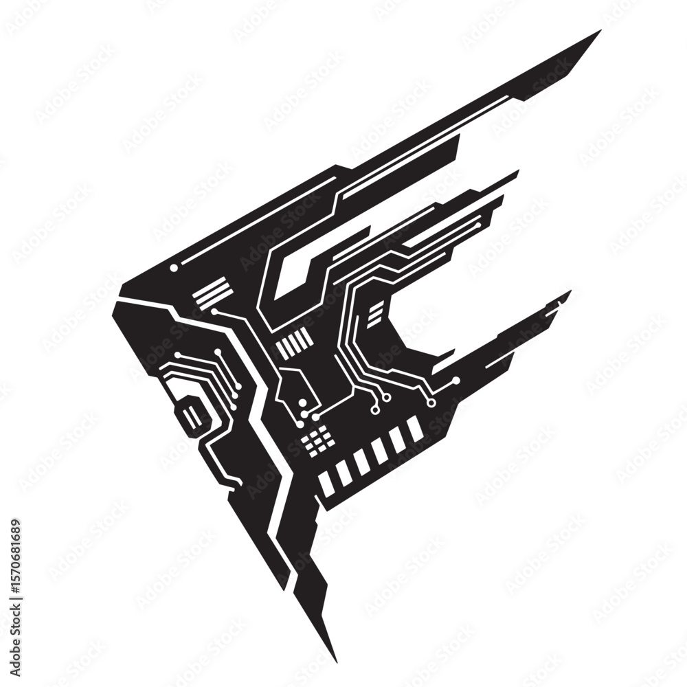 Poster abstract futuristic circuit board design in black and white for technological concepts