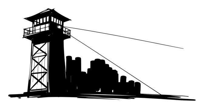 prison watchtower with searchlight silhouette vector