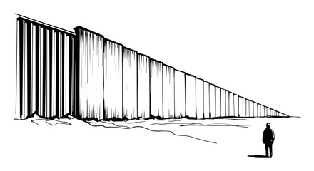 man at large border wall separation concept sketch vector © Mago