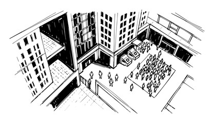 crowd of people gathering in city square sketch vector © Mago