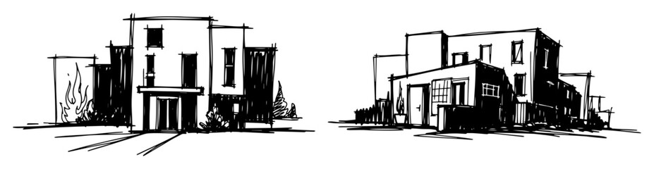 modern minimalist houses architecture sketch set vector