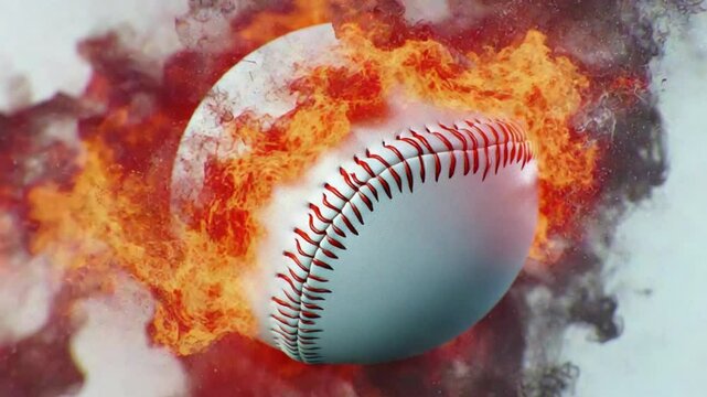 A baseball engulfed in flames, Baseball on Fire, footage, 4k footage, videos, video clip, slow motion, video wallpaper, animation, 4k