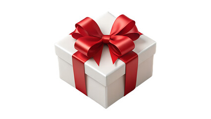 Obraz premium White gift box with red ribbon isolated on transparent background