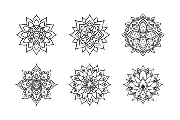 line art of floral,vectorian,mehdi,patern type,nature ,religion,architectural set bundle on the white background