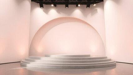 Modern abstract stage design with soft lighting and curved background for presentations