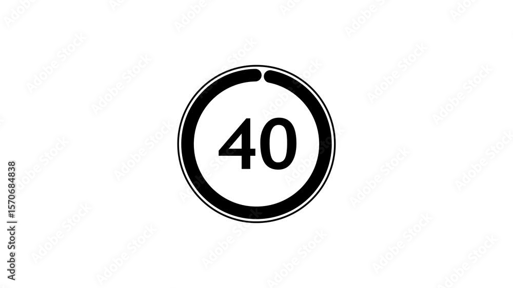 Poster circle countdown timer one minute animation from 45 to 0 second animation on black background with a