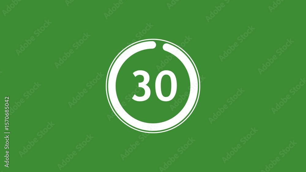 Poster circle countdown timer one minute animation from 35 to 0 second animation on black background with a
