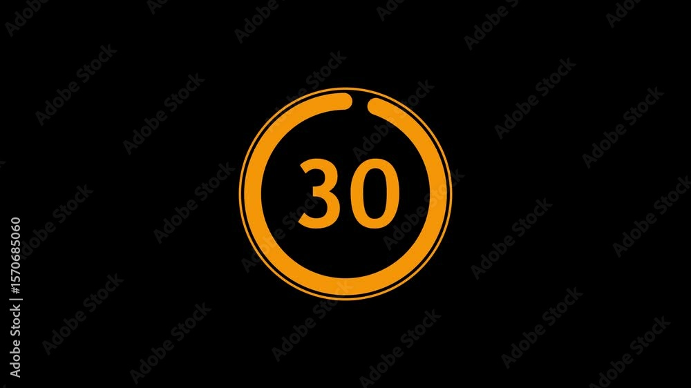 Poster circle countdown timer one minute animation from 35 to 0 second animation on black background with a