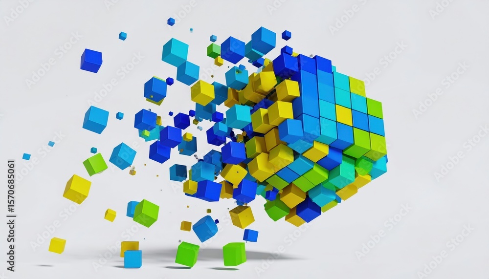 Poster colorful exploding cubes abstract design