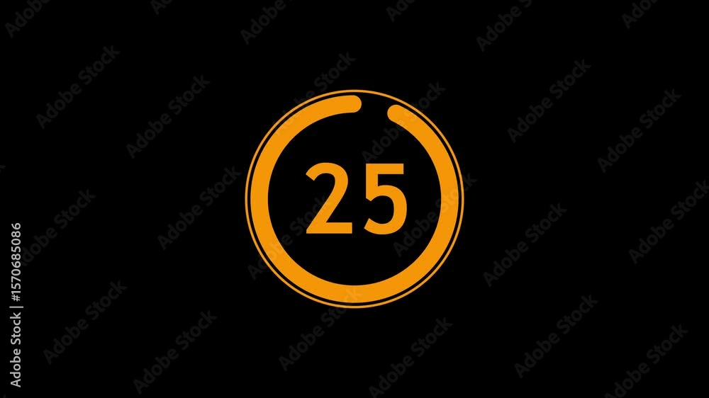 Poster circle countdown timer one minute animation from 30 to 0 second animation on black background with a