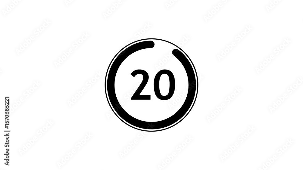 Poster circle countdown timer one minute animation from 25 to 0 second animation on black background with a