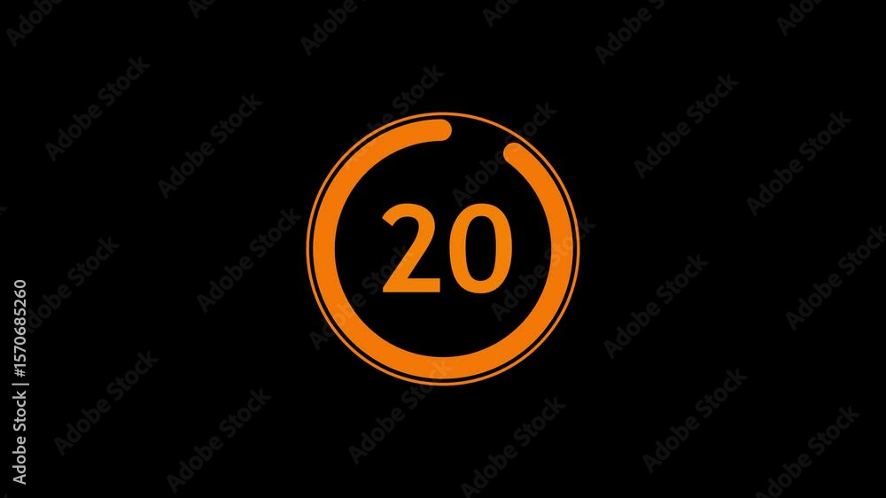 Poster circle countdown timer one minute animation from 25 to 0 second animation on black background with a