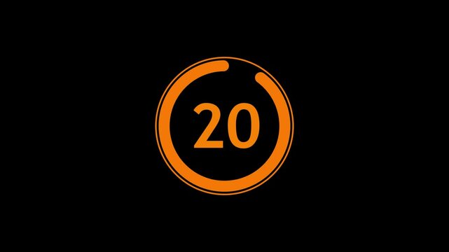 Circle countdown timer one minute animation from 25 to 0 second animation on black background with alpha channel, 25 second countdown timer, Countdown video 4k video