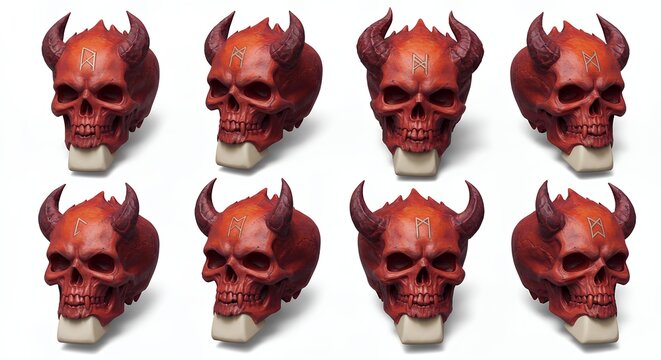 Red skull with horns multiple image