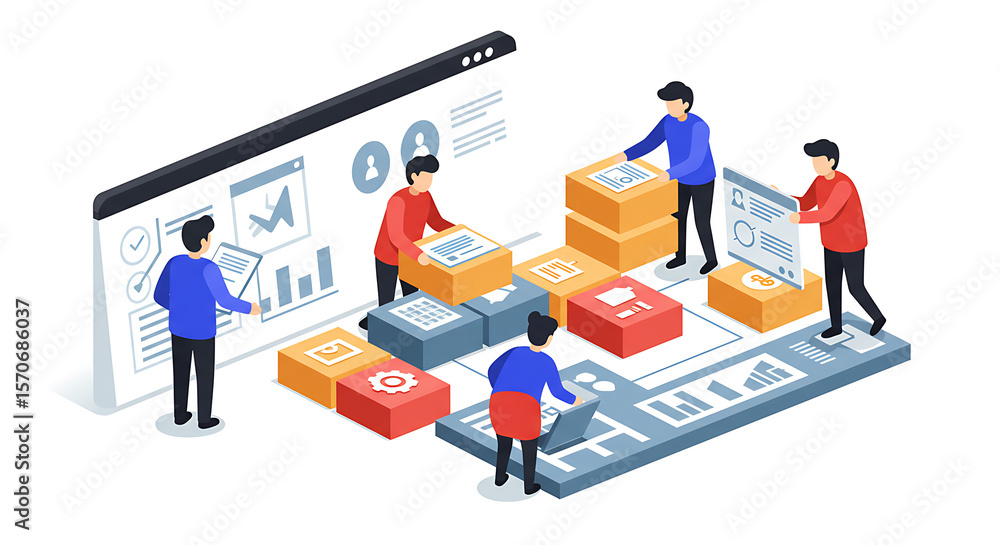 Wall mural digital interface and software development illustration of technology and teamwork
