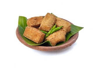 Tahu sumedang or Indonesian food made from deep-fried tofu. Isolated on white background 