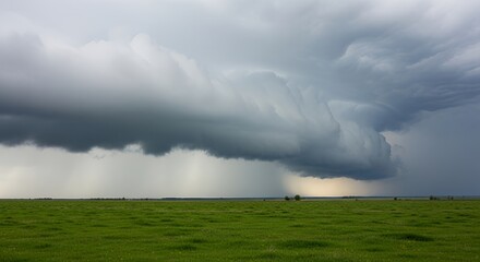 Approaching Storm Over Green Field Dramatic Sky and Weather