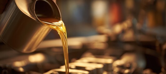 The process of pouring engine oil into a vehicle for optimal performance.