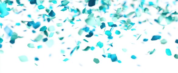 The colorful confetti floating joyfully in a bright celebration atmosphere.
