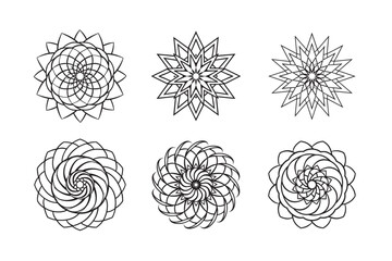 line art of floral,vectorian,mehdi,patern type,nature ,religion,architectural set bundle on the white background