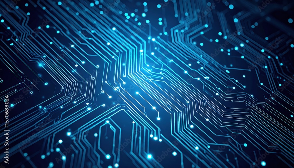 Poster abstract circuit board pattern with glowing blue lines