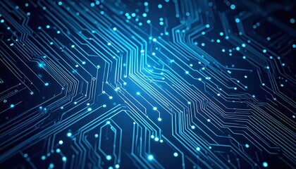 Abstract Circuit Board Pattern With Glowing Blue Lines