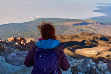 Hiker watching from Teide summit