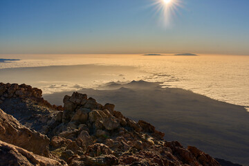 Teide crater rim and La Palma at sunset