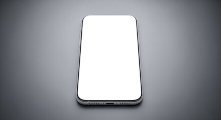 Smartphone mockup with blank white screen top view on grey background, modern mobile phone flat lay with window shadow overlay for presentation