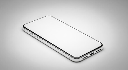 Modern smartphone mockup with blank screen in perspective view, mobile phone with empty display isolated on grey background for app presentation
